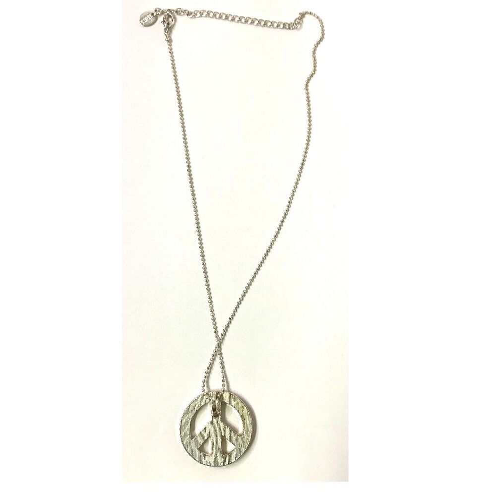 Vintage Claire’s White Rhinestone Crystals Peace Sign Necklace - Picture 3 of 5